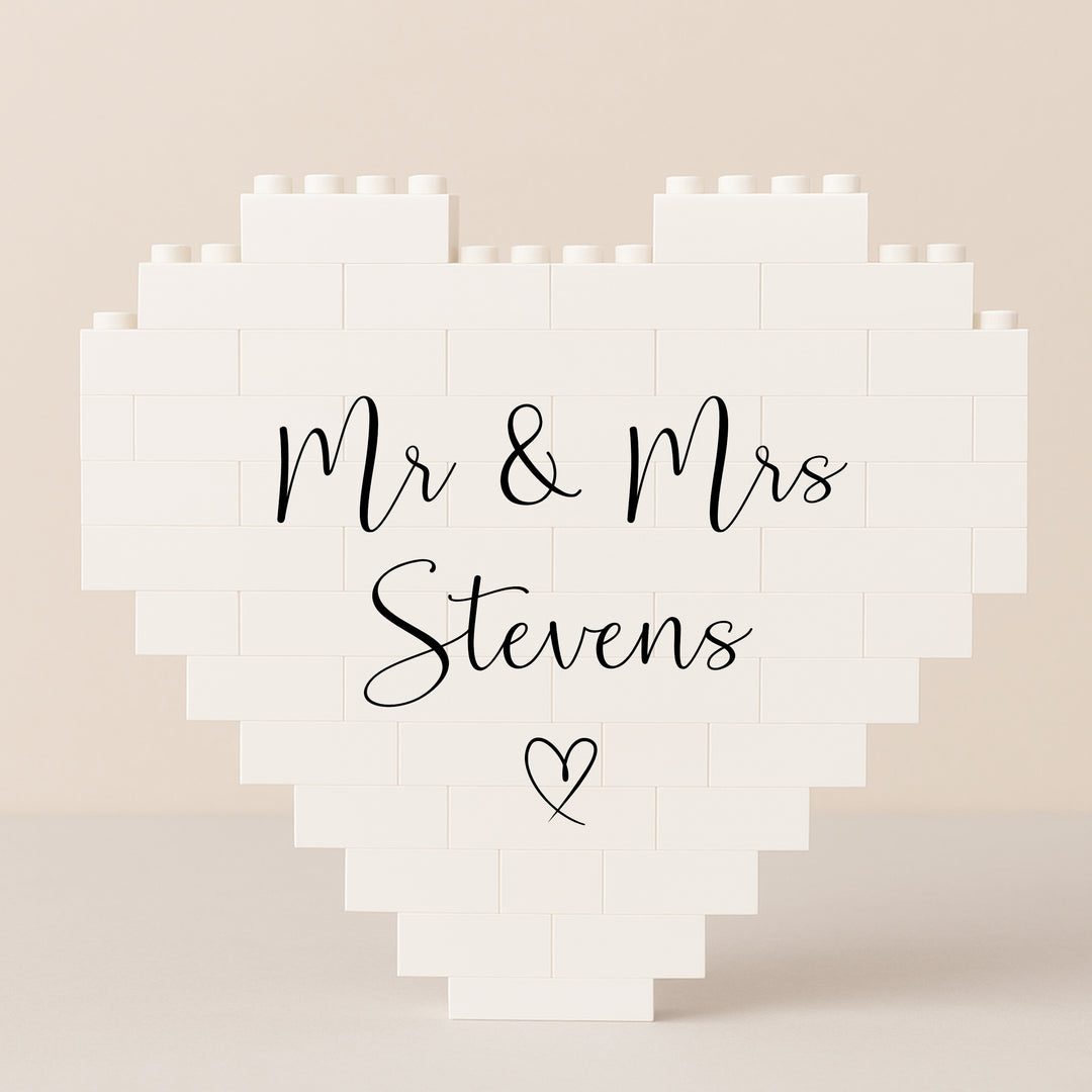 Personalised Wedding Photo Mr &amp; Mrs Heart Building Blocks