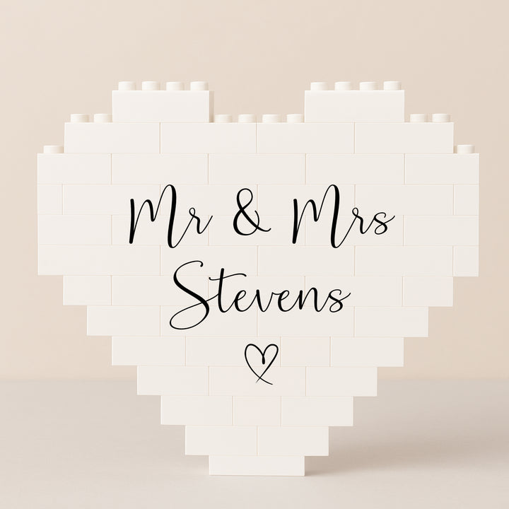 Personalised Wedding Photo Mr &amp; Mrs Heart Building Blocks