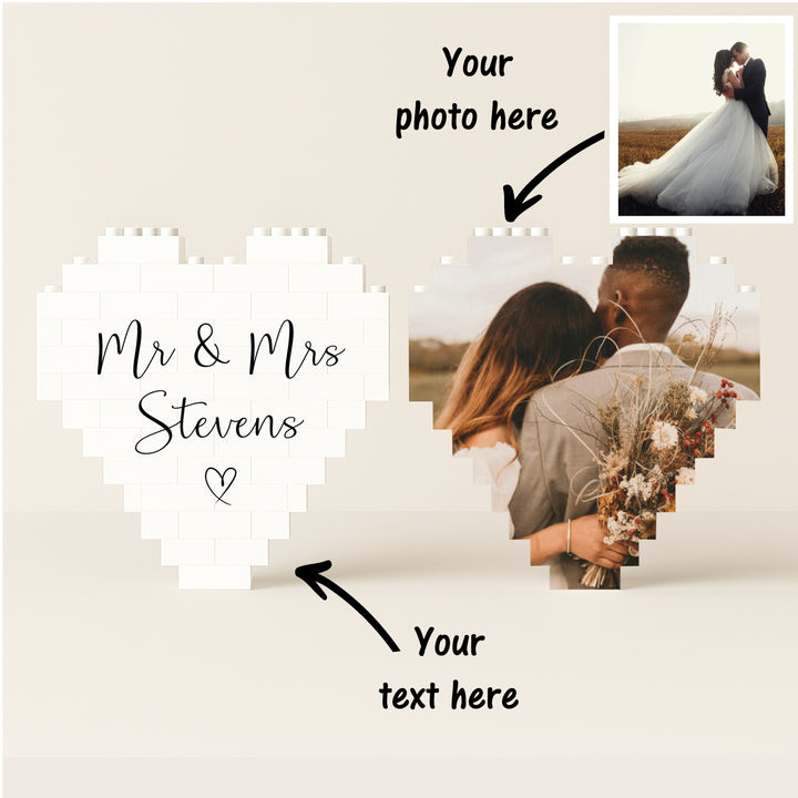 Personalised Wedding Photo Mr &amp; Mrs Heart Building Blocks