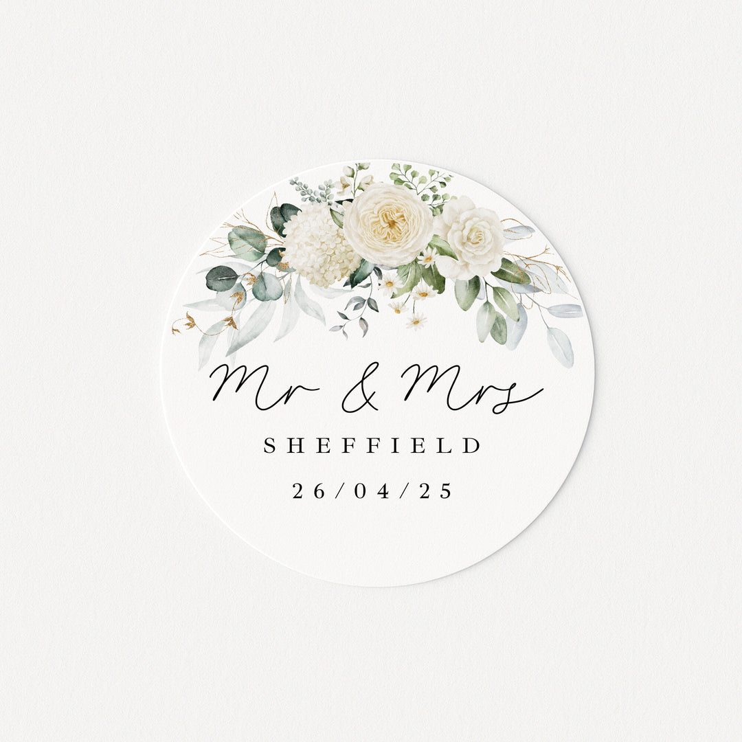 Personalised Gold Floral Wedding Favour Bag Stickers
