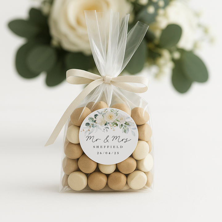Personalised Gold Floral Wedding Favour Bag Stickers