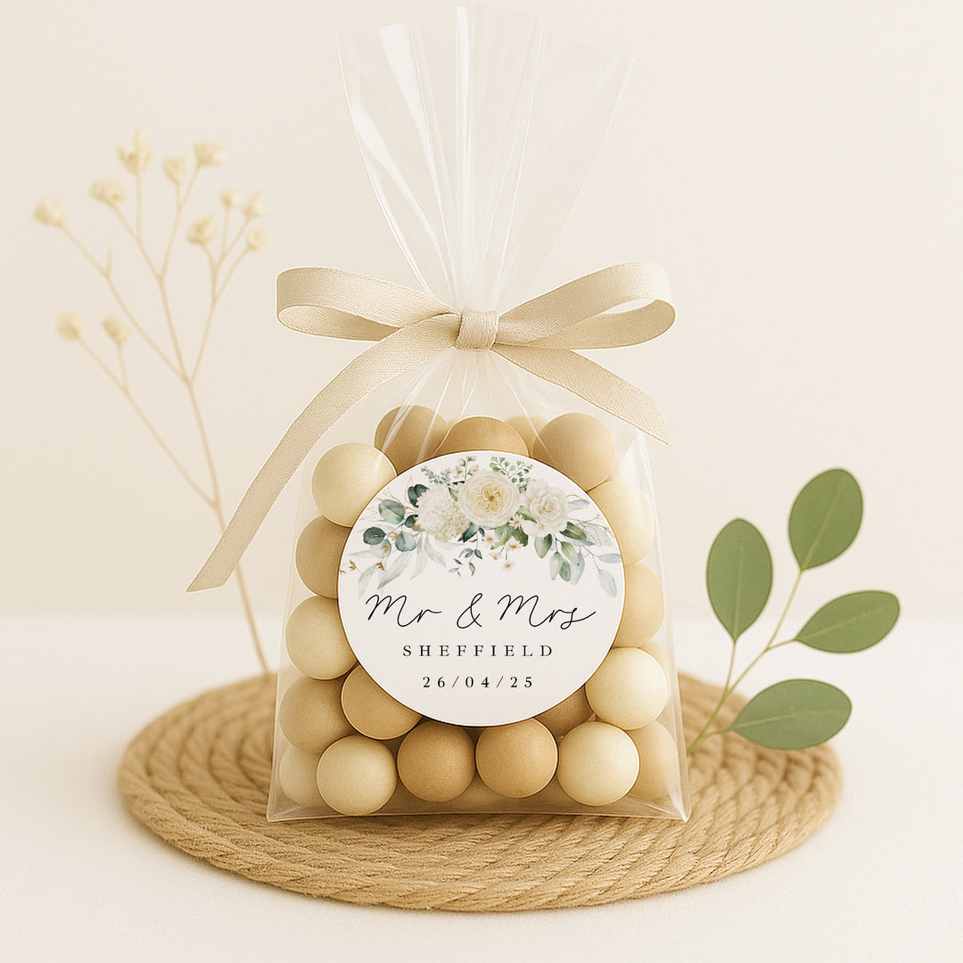 Personalised Gold Floral Wedding Favour Bag Stickers