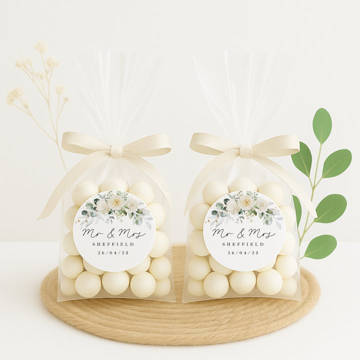 Personalised Gold Floral Wedding Favour Bag Stickers