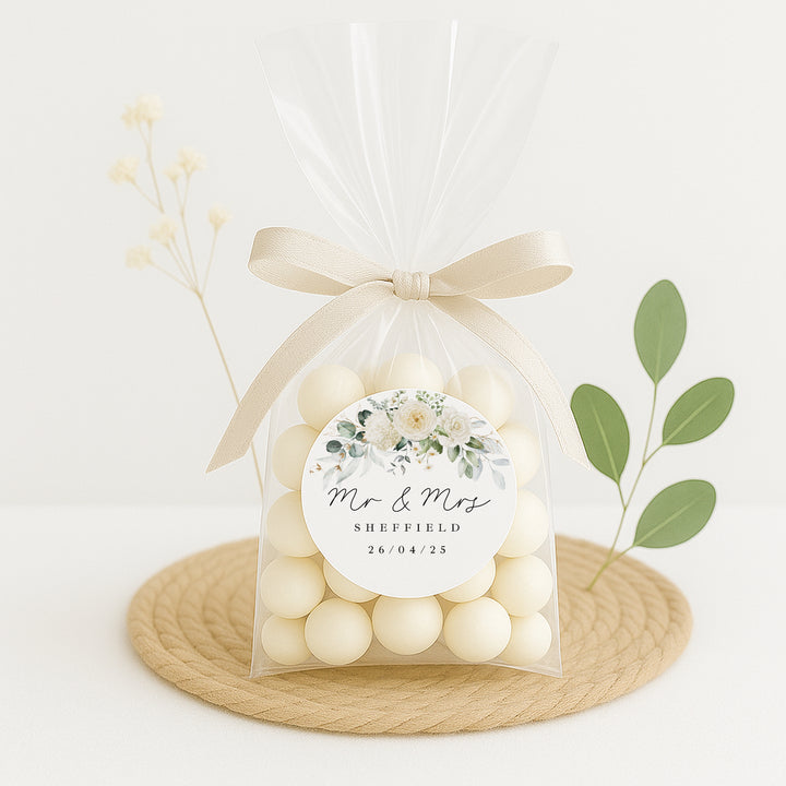 Personalised Gold Floral Wedding Favour Bag Stickers