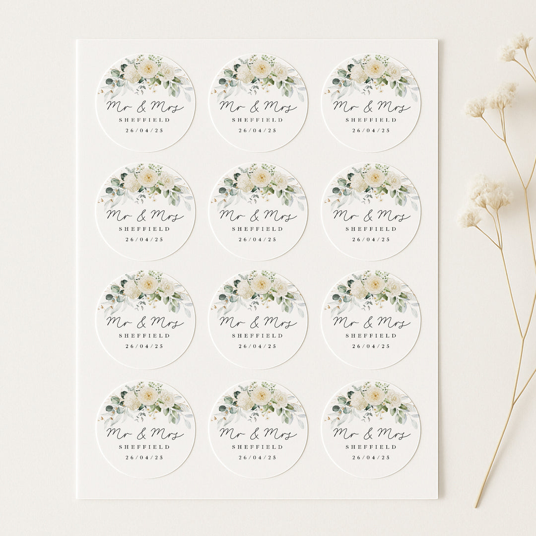Personalised Gold Floral Wedding Favour Bag Stickers