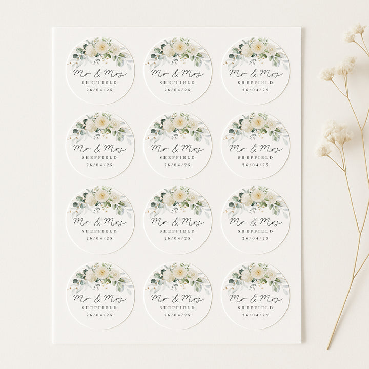 Personalised Gold Floral Wedding Favour Bag Stickers