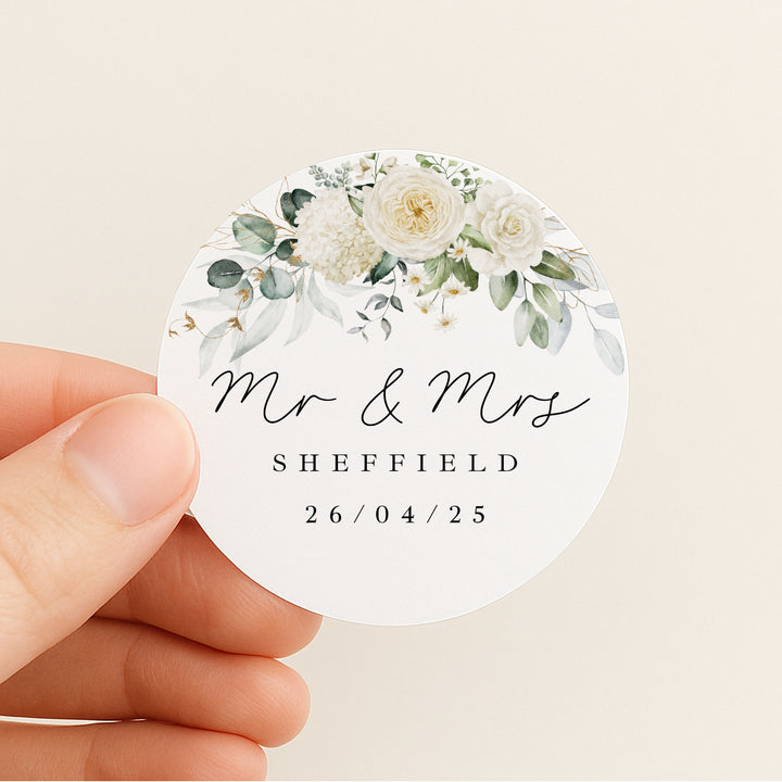 Personalised Gold Floral Wedding Favour Bag Stickers
