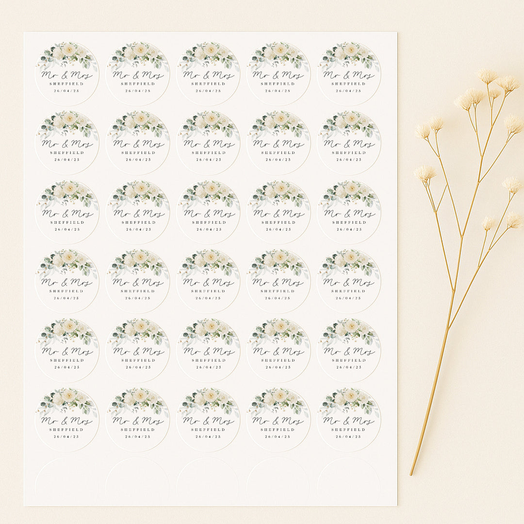 Personalised Gold Floral Wedding Favour Bag Stickers