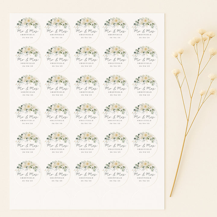 Personalised Gold Floral Wedding Favour Bag Stickers