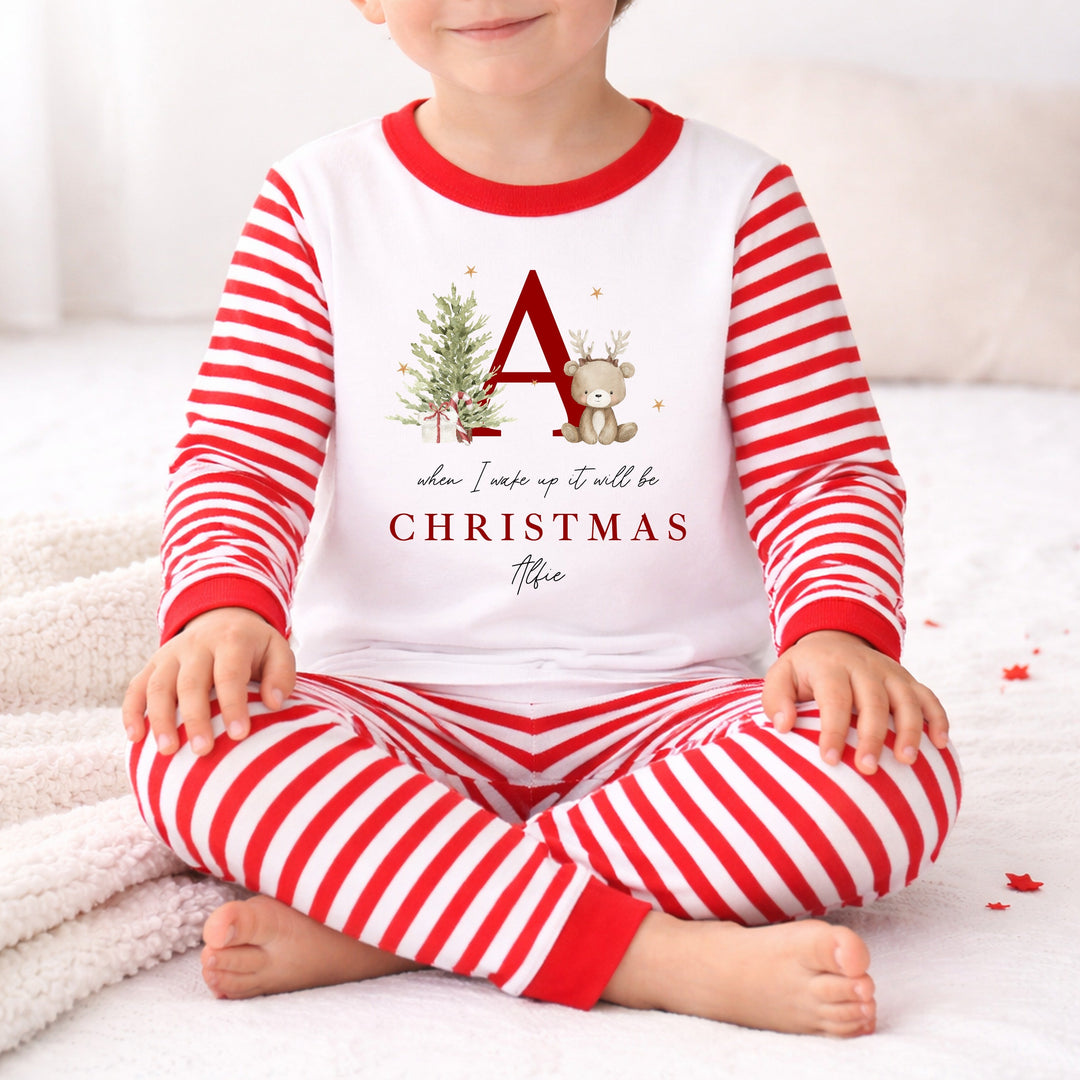 Personalised Bear Reindeer Initial Christmas Pyjamas