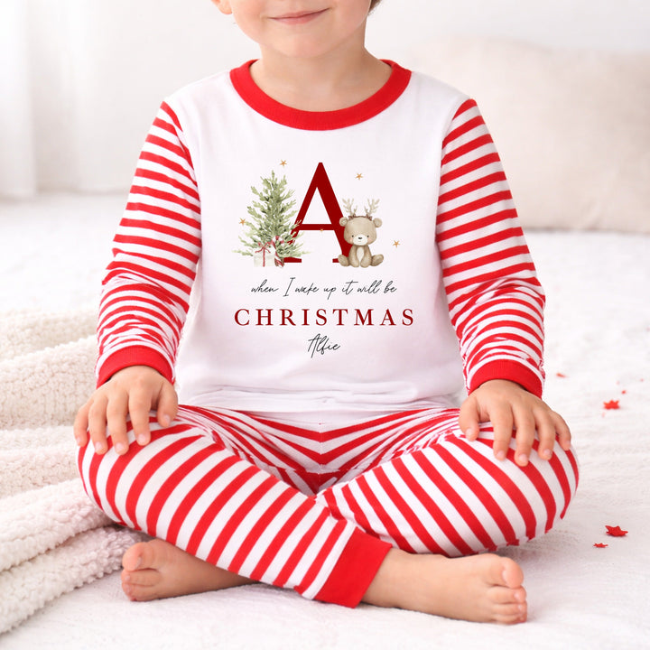 Personalised Bear Reindeer Initial Christmas Pyjamas