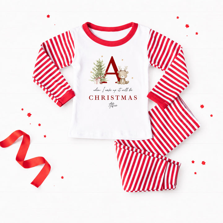 Personalised Bear Reindeer Initial Christmas Pyjamas
