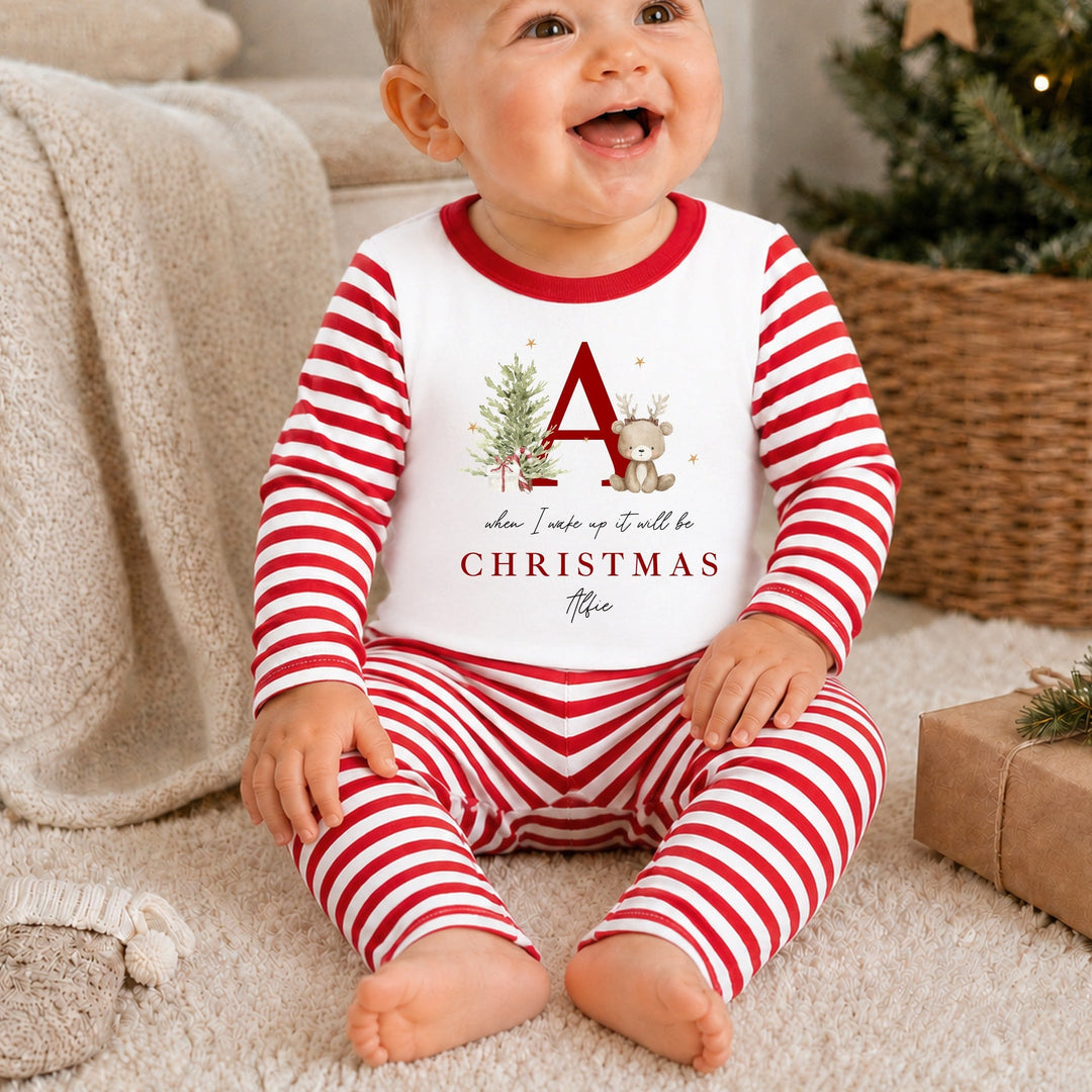 Personalised Bear Reindeer Initial Christmas Pyjamas