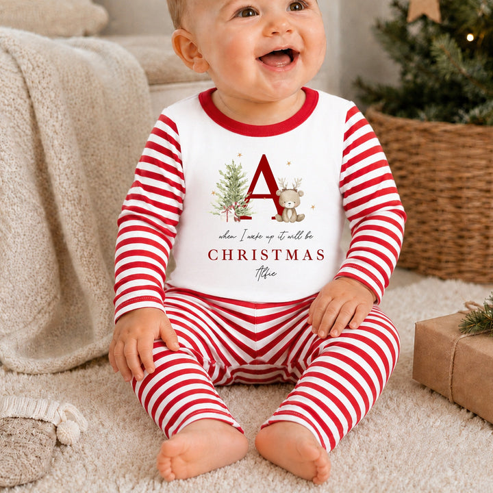 Personalised Bear Reindeer Initial Christmas Pyjamas