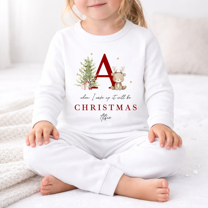 Personalised Bear Reindeer Initial Christmas Pyjamas