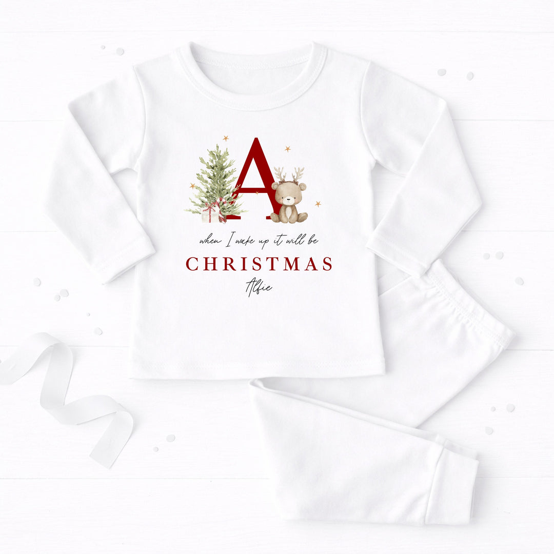 Personalised Bear Reindeer Initial Christmas Pyjamas