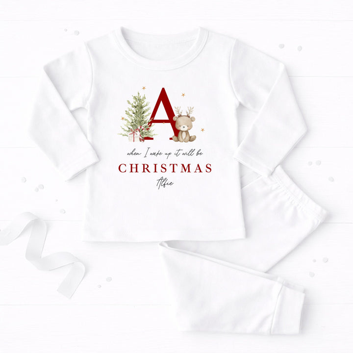 Personalised Bear Reindeer Initial Christmas Pyjamas