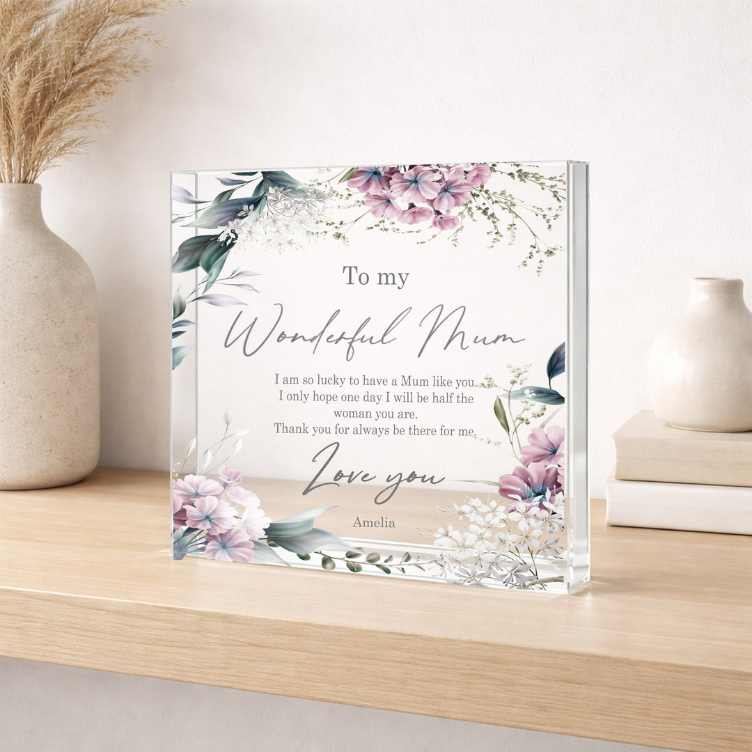 Personalised Wonderful Mum Acrylic Block