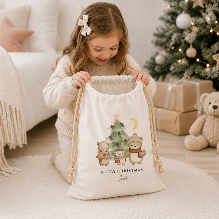 Personalised Merry Christmas Woodland Canvas Santa Sack