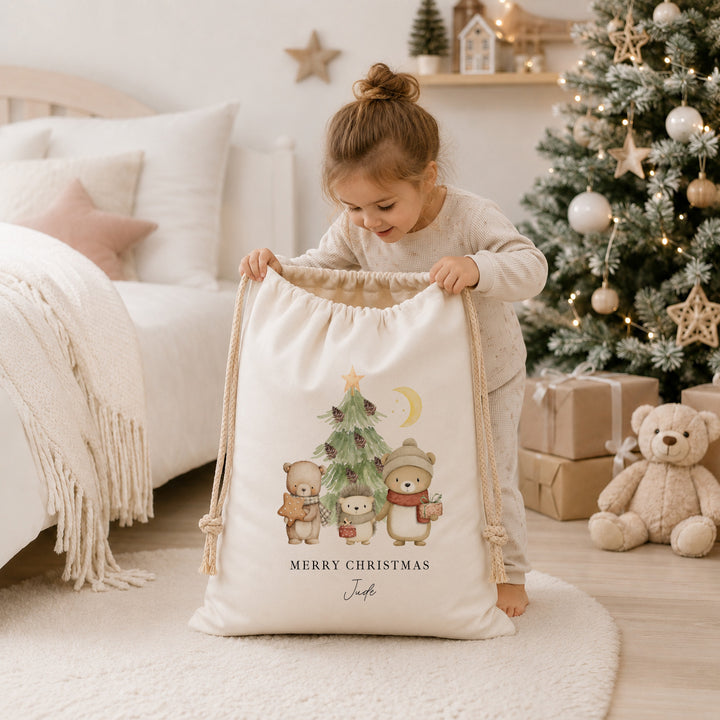 Personalised Merry Christmas Woodland Canvas Santa Sack