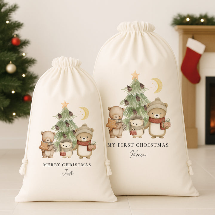 Personalised Merry Christmas Woodland Canvas Santa Sack