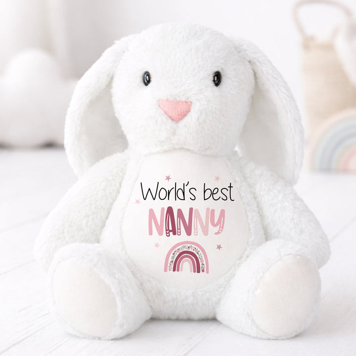 Personalised Pink Rainbow Worlds Best Nanny or Mummy Rabbit