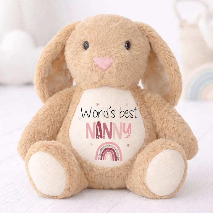 Personalised Pink Rainbow Worlds Best Nanny or Mummy Rabbit