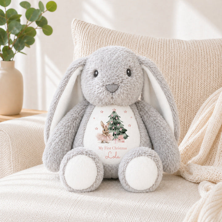 Personalised Pink Ballerina Bunny Merry Christmas Soft Toy