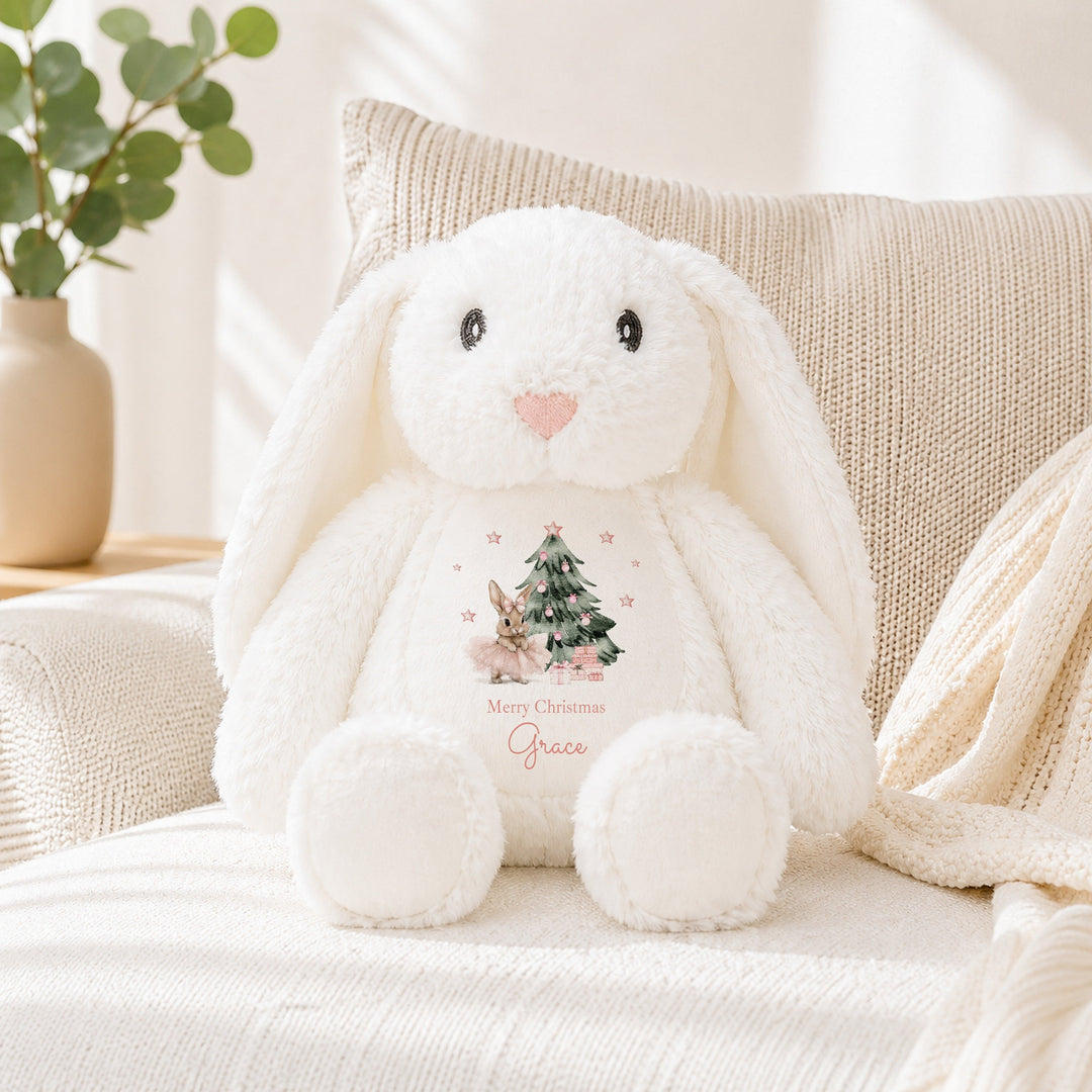 Personalised Pink Ballerina Bunny Merry Christmas Soft Toy