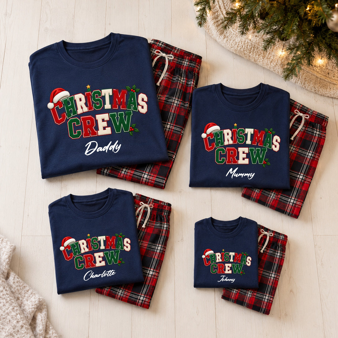 Personalised Christmas Crew Navy Tartan Christmas Pyjamas