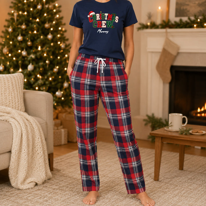 Personalised Christmas Crew Navy Tartan Christmas Pyjamas