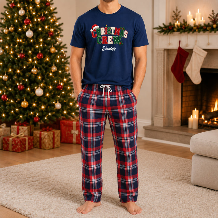 Personalised Christmas Crew Navy Tartan Christmas Pyjamas
