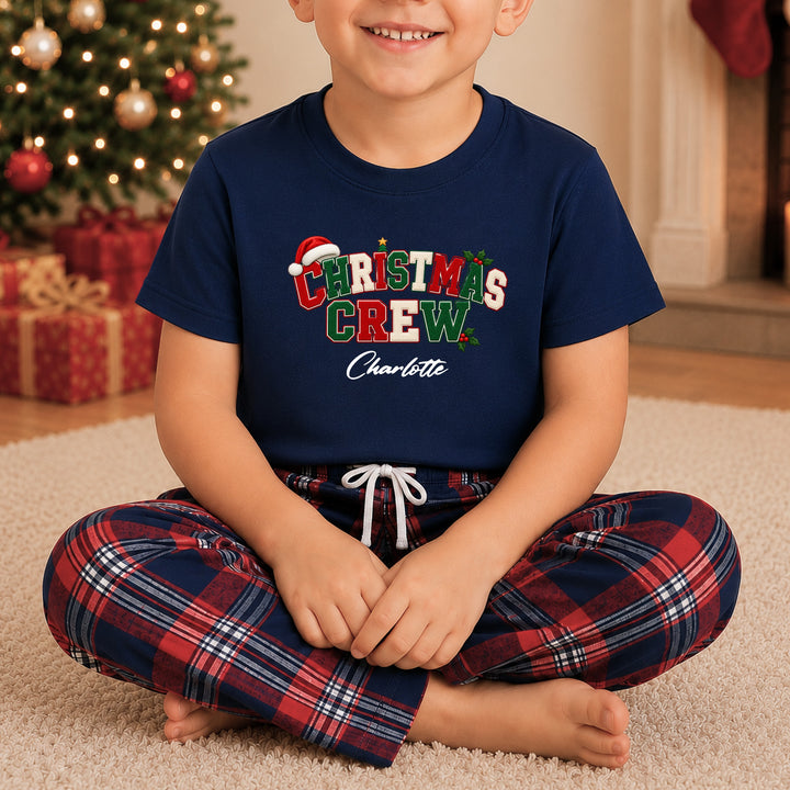 Personalised Christmas Crew Navy Tartan Christmas Pyjamas