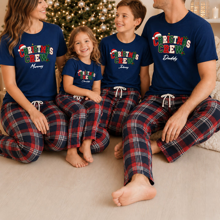 Personalised Christmas Crew Navy Tartan Christmas Pyjamas