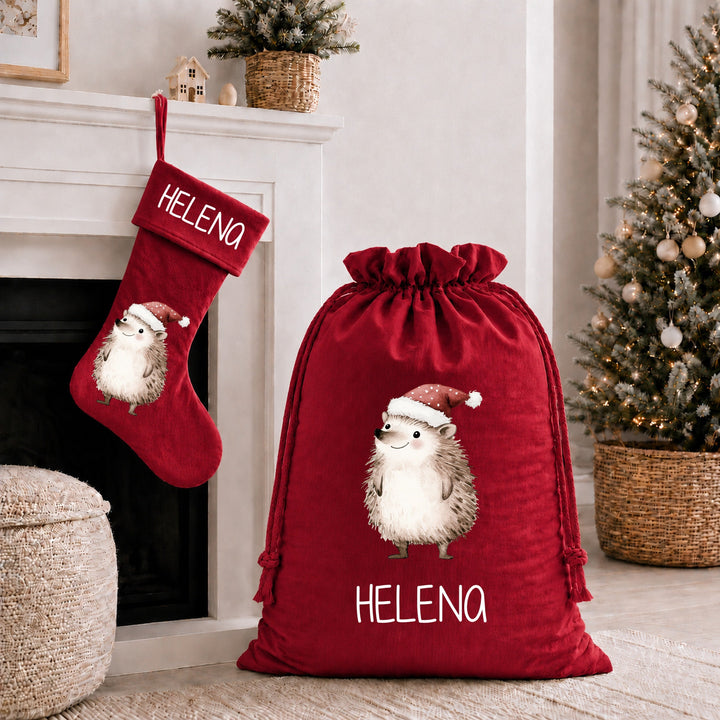 Personalised Christmas Stocking or Santa Sack Hedgehog