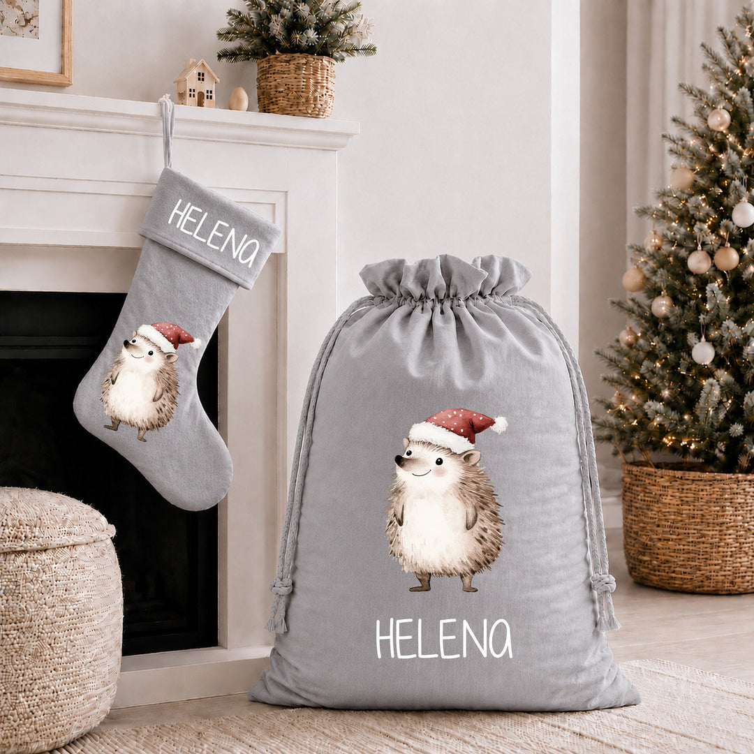 Personalised Christmas Stocking or Santa Sack Hedgehog