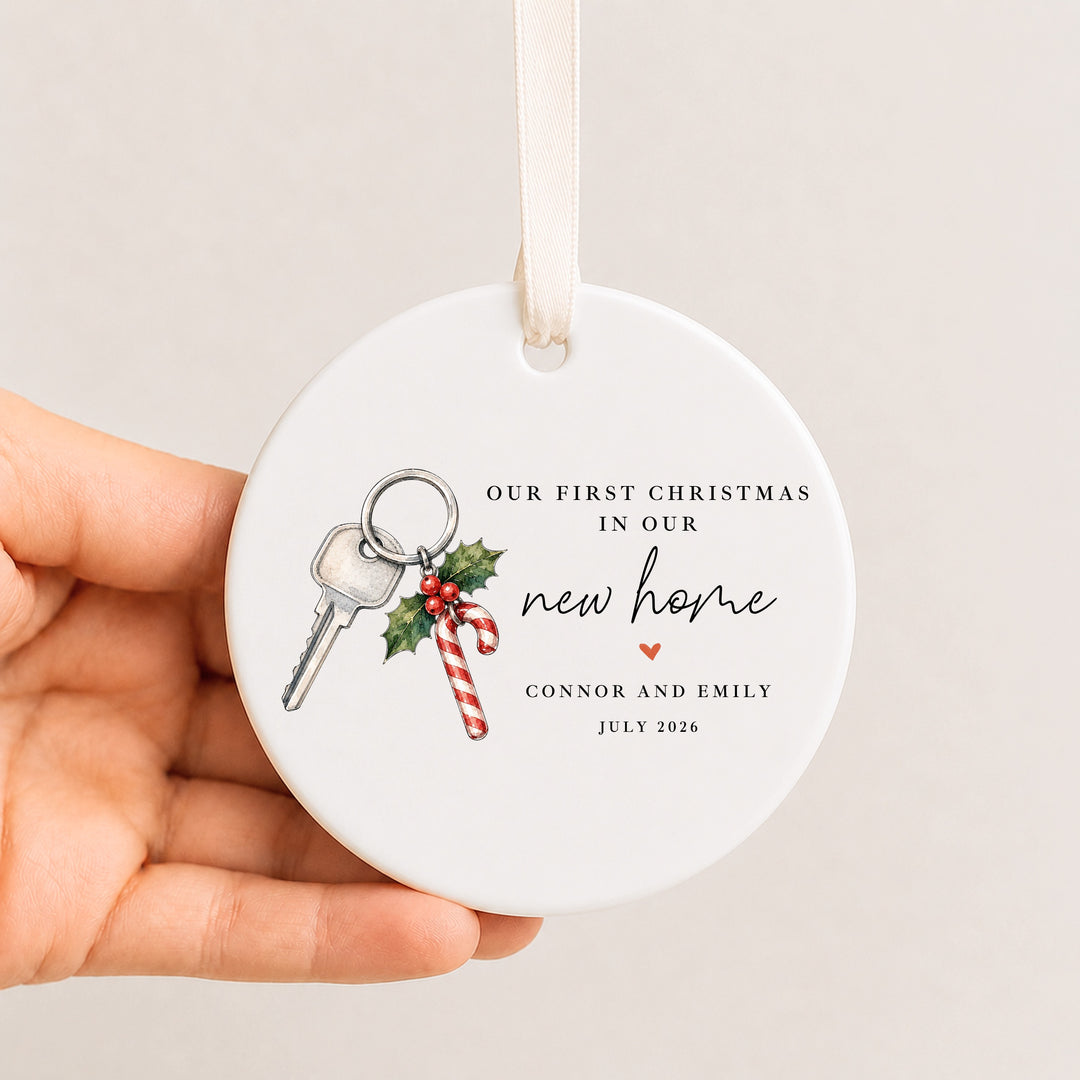 Personalised Candy Cane Keys Our First Home Christmas Bauble