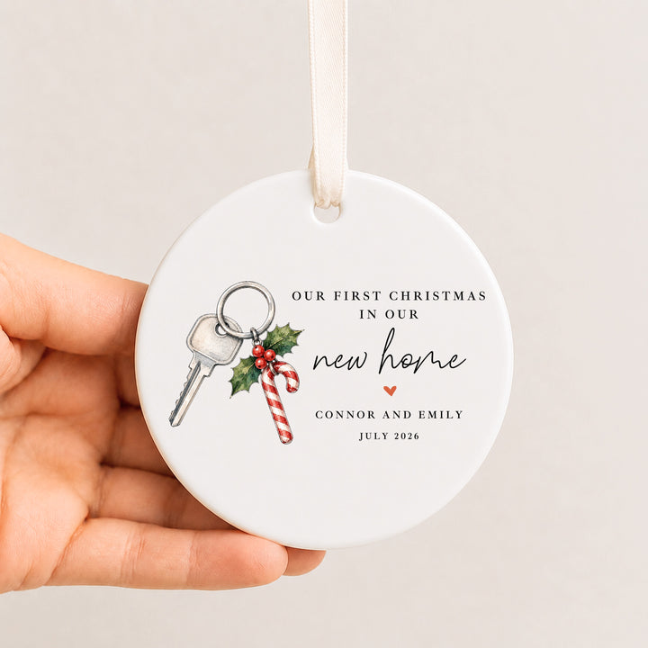 Personalised Candy Cane Keys Our First Home Christmas Bauble