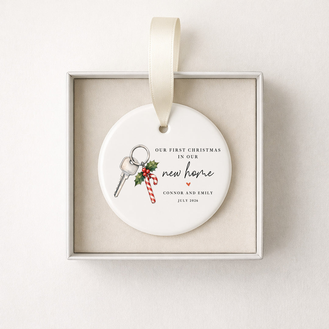 Personalised Candy Cane Keys Our First Home Christmas Bauble