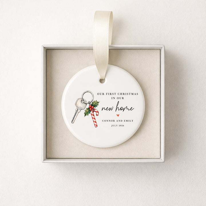 Personalised Candy Cane Keys Our First Home Christmas Bauble