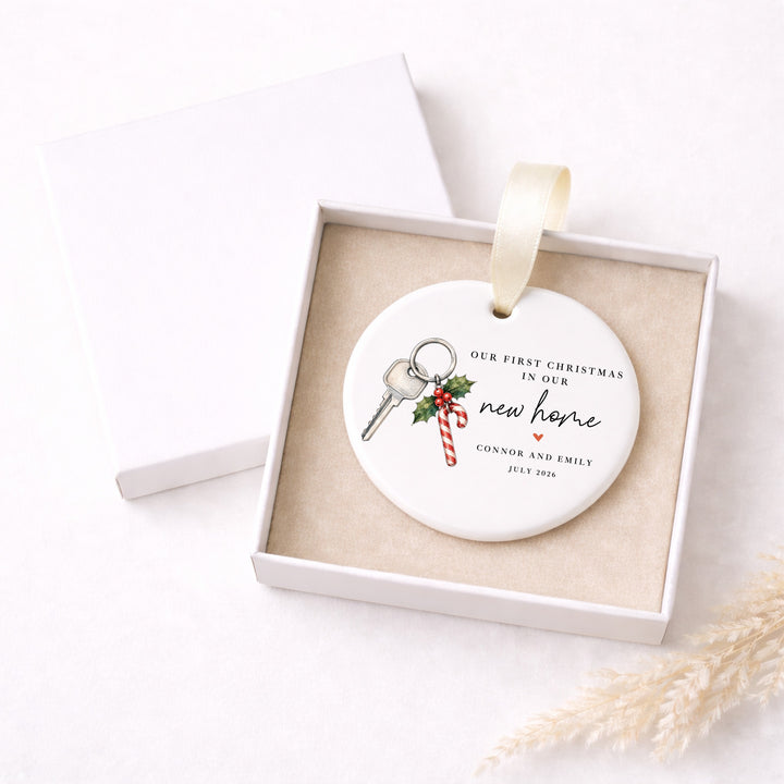 Personalised Candy Cane Keys Our First Home Christmas Bauble