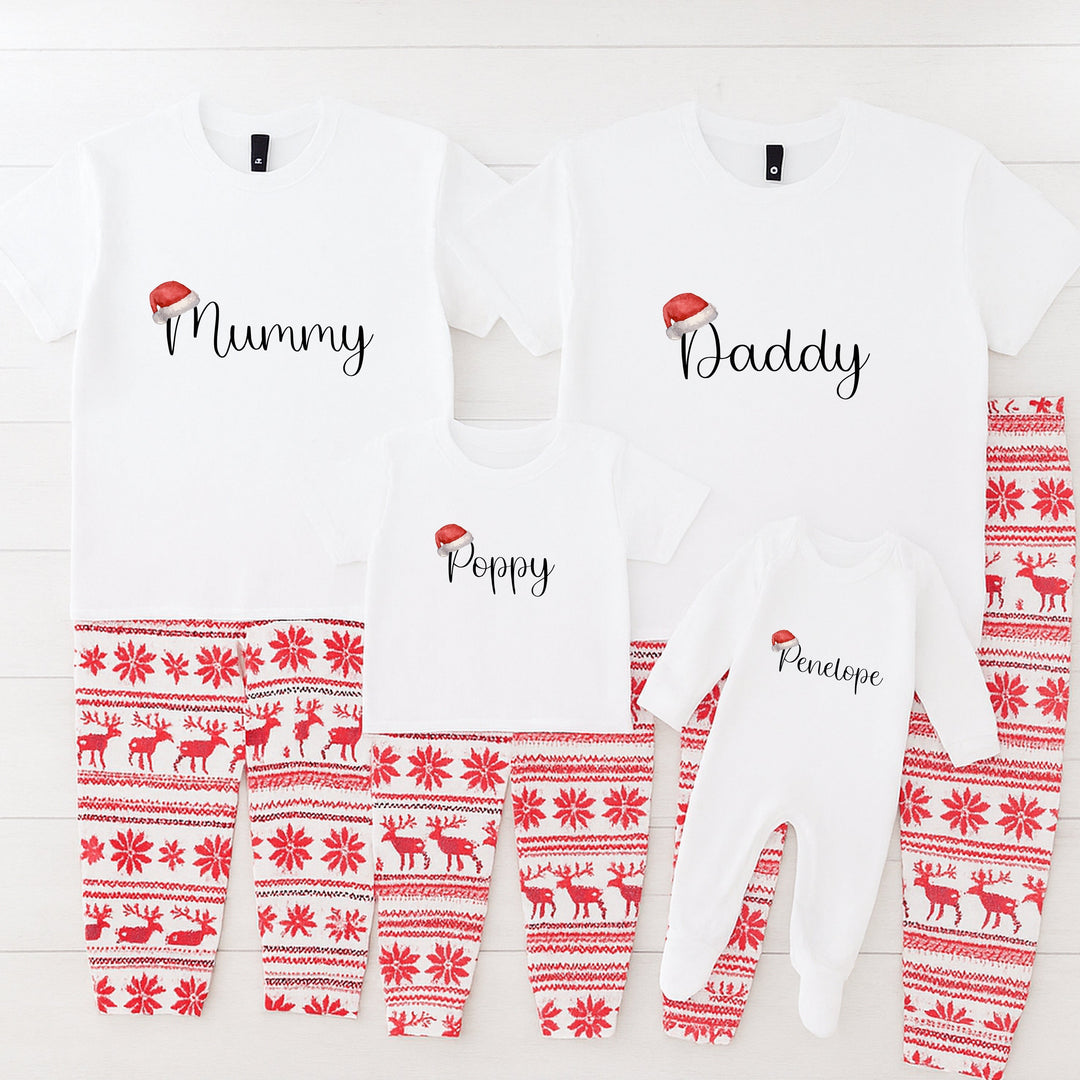 Personalised Santa Hat Family Matching Reindeer Christmas Pyjamas