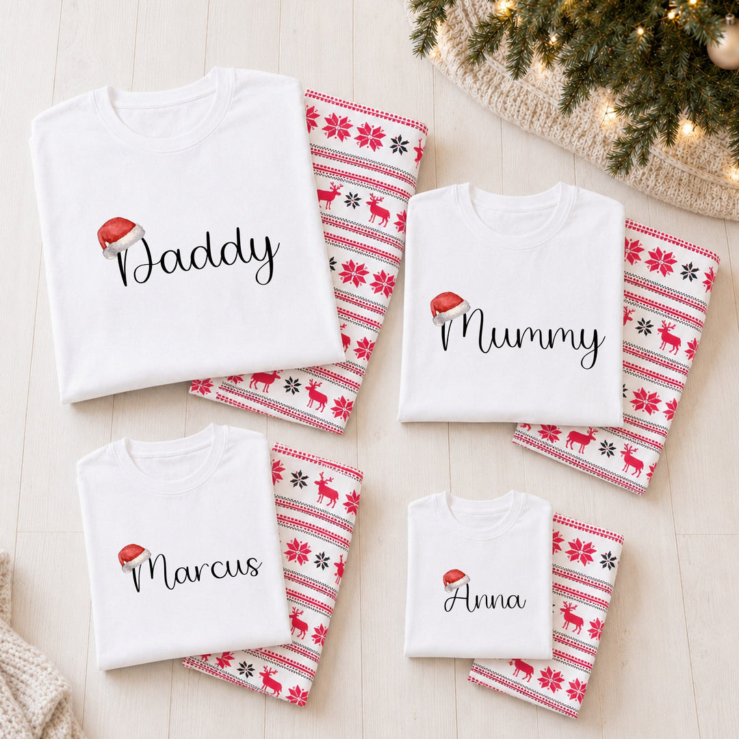 Personalised Santa Hat Family Matching Reindeer Christmas Pyjamas