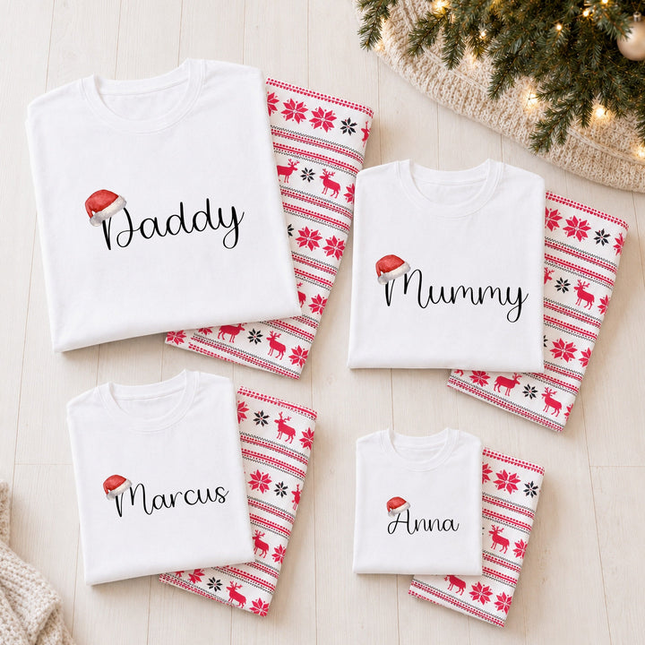 Personalised Santa Hat Family Matching Reindeer Christmas Pyjamas
