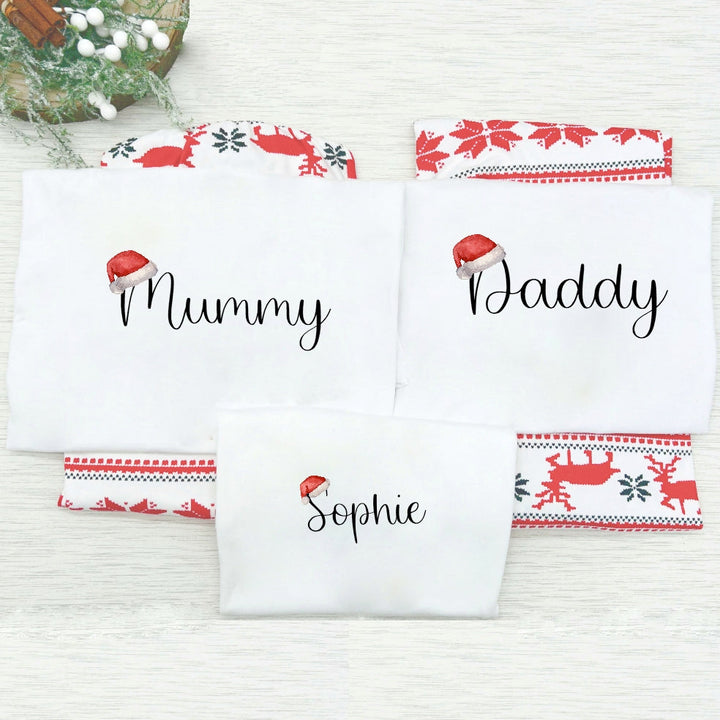 Personalised Santa Hat Family Matching Reindeer Christmas Pyjamas