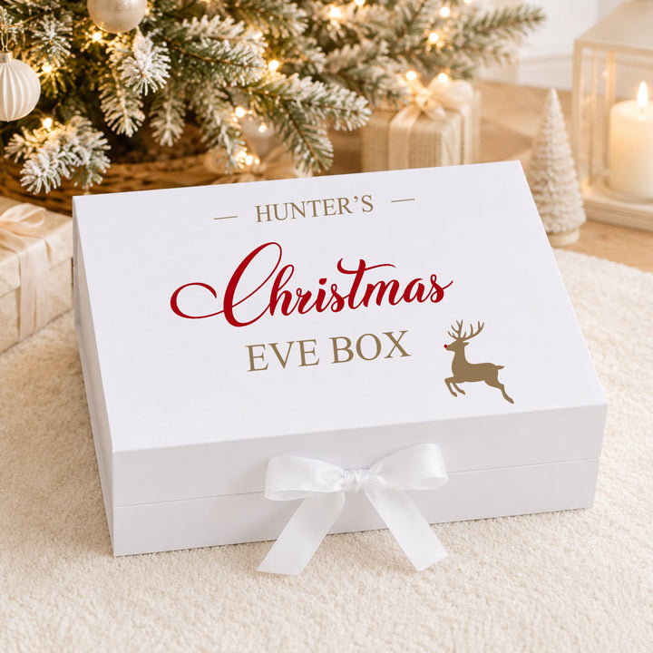 Personalised Gold and Red Reindeer Christmas Eve Box