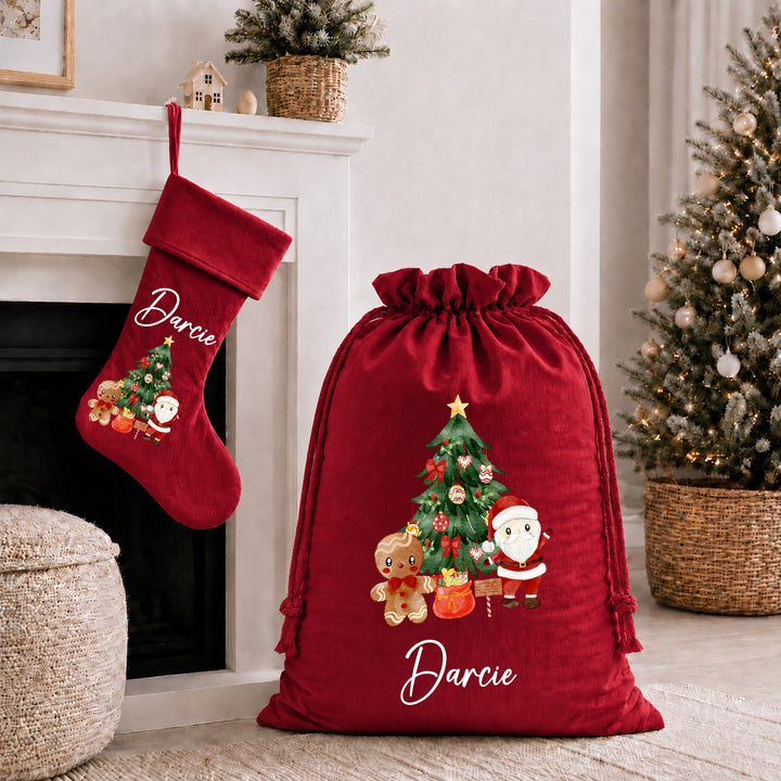 Personalised Santa Clause Scene Christmas Stocking or Santa Sack