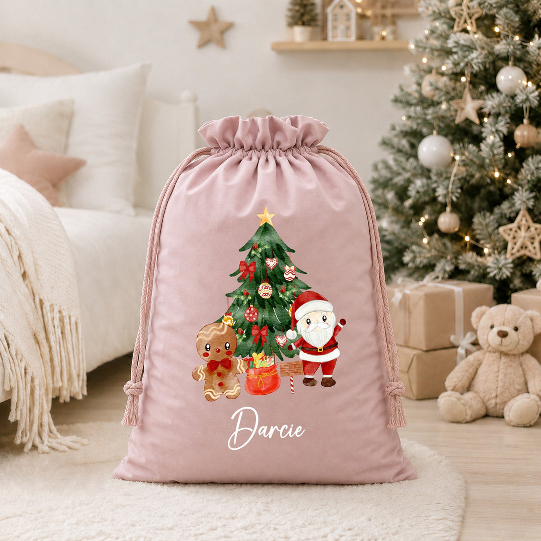 Personalised Santa Clause Scene Christmas Stocking or Santa Sack