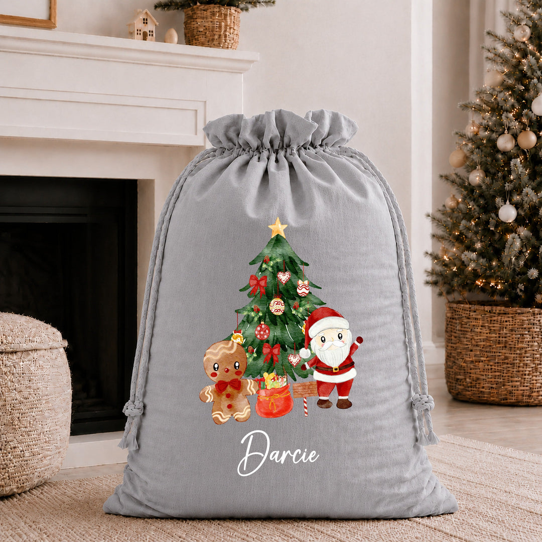 Personalised Santa Clause Scene Christmas Stocking or Santa Sack