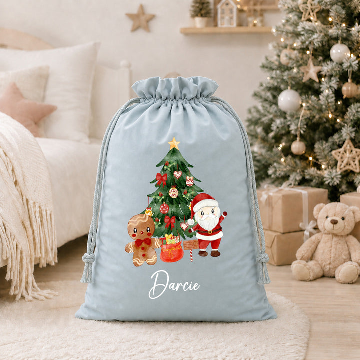 Personalised Santa Clause Scene Christmas Stocking or Santa Sack